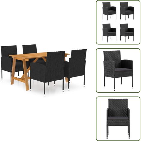 Ensemble à manger de jardin 5 pcs Noir - Ensemble Salon De Jardin - Mobilier De Jardin - Table De Jardin - Chaises De Jardin - Acacia Massif (1/5)