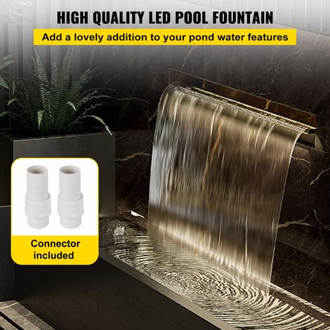 Fontaine de la Piscine, Étang Argent en Acier Inoxydable Cascade Bassin Extérieur 60 x 11.5 x 8 cm avec 2 Conduits d'Eau et un Télécommande pour Décoration à l'Étang et la Piscine (1/5)