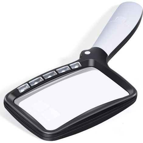 Loupe de lecture rectangulaire 2x – 5 lumières LED – 2 modes d'intensité – Pour lecture, inspection et loisirs – Matériau ABS et acrylique (1/5)