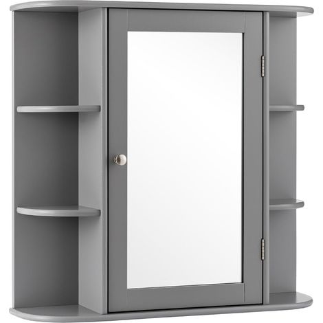 Mobiletto da bagno pensile 65 x 17 x 64 cm con specchio e 6 ripiani moderno e versatile in MDF grigio 200012770
