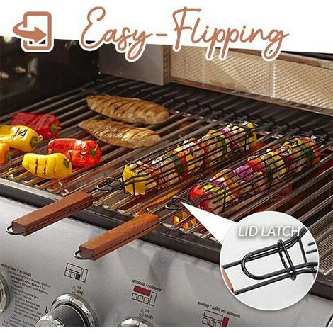 2-piece square BBQ net, portable stainless steel BBQ net, outdoor BBQ tongs, grill tool, kitchen accessories (1/5)