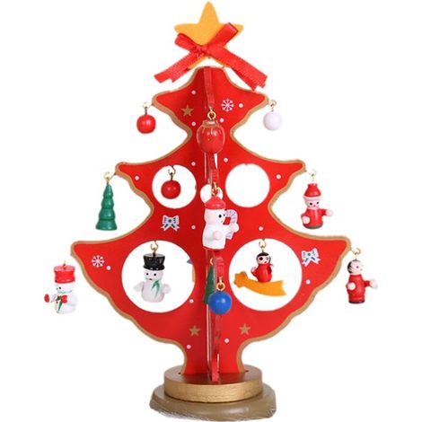 Sapin de Noël en Bois à Faire Soi-Même, Cadeau Vacances, Mini Noël, Décoration , Tridimensionnel Rouge (1/4)