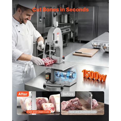 Scie à Os de Boucher Électrique Commerciale Scie à Ruban pour Os 1500 W 300 kg/h Scie Électrique pour Viande et Os Congelés Table 4… (1/5)
