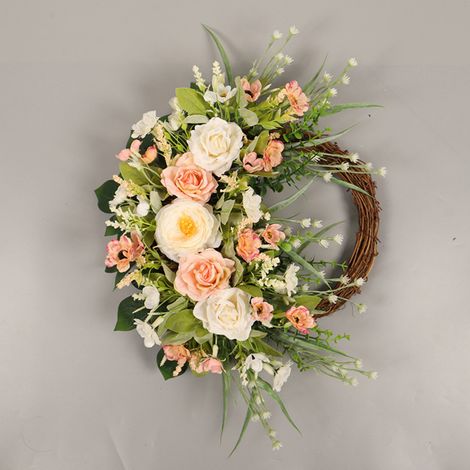 Couronne Artificielle - Roses - 45 cm - Pour Porte D'Entrée Mur Fenêtre - Décoration Intérieure Saisonnière - 1 Pièce (1/5)