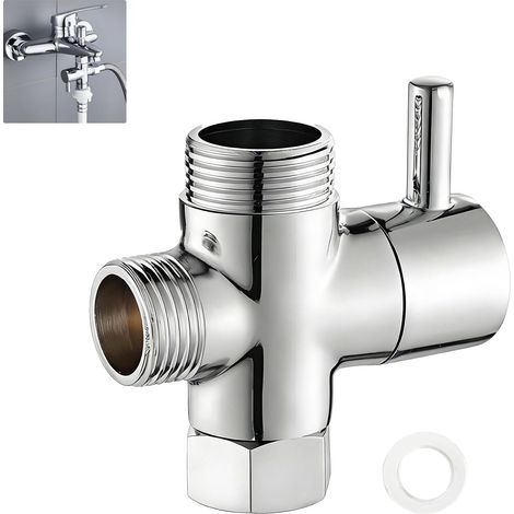 Vanne de Dérivation de Douche Chromé - Adaptateur en T à 3 Voies pour Commutation Facile entre Douchette et Pommeau Fixe - Entrée Mâle G1/2 avec Doubles Sorties Compatibles G1/2 (1/5)