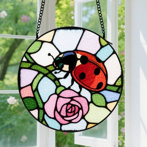 Suspension en vitrail - Attrape-soleil artistique unique en verre, décoration intérieure élégante, cadeau Noël, Fête des Mères pour femme, homme 9cm (1/5)