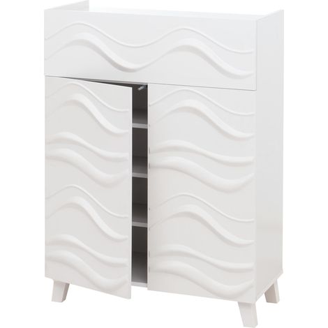 Commode HWC-N86, Armoire Sideboard Buffet, Design 3D vagues Push-to-open portes 107x76x36cm blanc (1/5)
