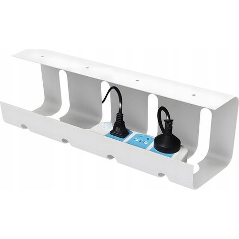 Organisateur de câbles - Goulotte de câbles sous bureau - Métal - Blanc - 40 x 11 x 10 cm - Kit de fixation inclus (1/3)