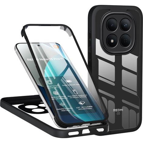 Coque pour Xiaomi Redmi Note 15 Pro 5G, Antichoc Housse avec Protecteur D'écran Intégré, Étui de Téléphone 360 Protection Complet Double Face Transparent Bumper Intégrale Case - Noir (1/5)