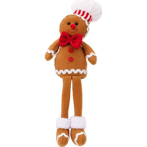 Peluche de hombre de jengibre con gorro de chef, figura de tela de piernas largas, decoración navideña para la mesa. (1/4)