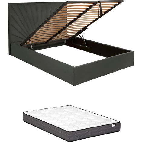 Letto con contenitore 140 x 190 cm Velluto Grigio antracite + Materasso RILIODA di Pascal Morabito