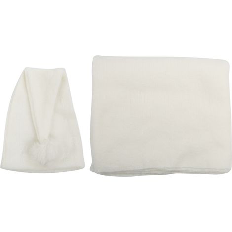 Couverture photo bébé blanc doux, bonnet crochet unisexe pour nouveau-né, tenue costume neutre (1/5)