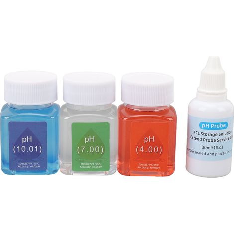 Kit de solutions d'étalonnage pH 4.00/7.00/10.01, liquide tampon pour électrode et stylo testeur, précision laboratoire, flacons 50ml + solution garde 30ml