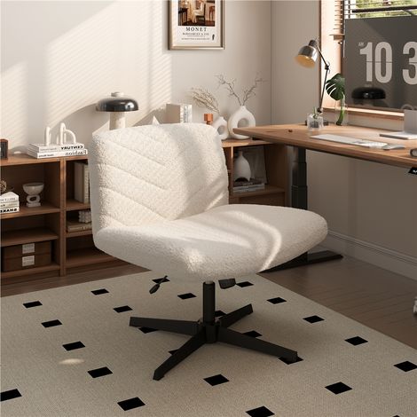 Yaheetech Chaise de Bureau Ergonomique sans Accoudoirs Fauteuil Pivotant avec Large Assise sans roulettes Réglable en Hauteur Bureau Chambre Tissu Bouclette Ivoire