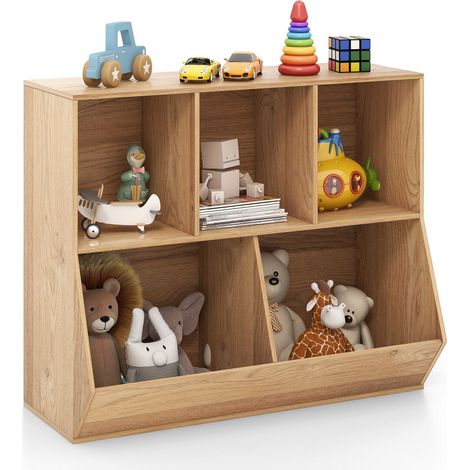 5-Cubby Kids Toy Storage Organizer Wooden Children Bookcase Bookshelf Cabinet