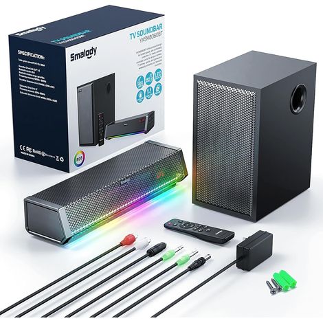 TV Speakers, Home Theater Speaker Wireless Audio Bar Home Theater Sound Bar with Subwoofer, Supports Bluetooth, Optical, AUX and Coaxial (1/5)