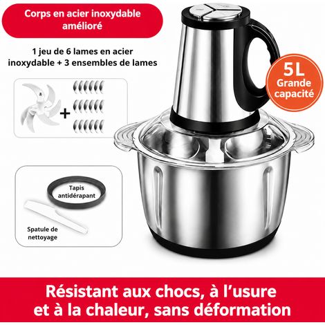 Hachoir à viande électrique 5 L en acier inoxydable 500 W avec 4 jeux de lames à 6 ailettes 4 23 × 23 × 30 cm 1,8 kg – Livraison gratuite