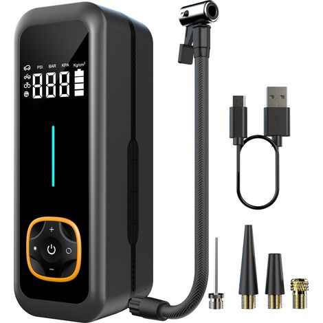 Compresseur d'air portable pour pneus, avec écran, pour gonfler les pneus de vélo, de voiture ou de moto.-AquaForge (1/5)