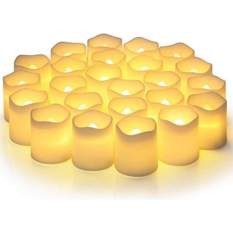 Bougies votives sans flamme. fausses bougies électriques vacillantes sans flamme. lot de 24 bougies chauffe-plat LED à piles de plus de 200 heures. blanc chaud. pour mariage. table. Halloween. décorat (1/5)