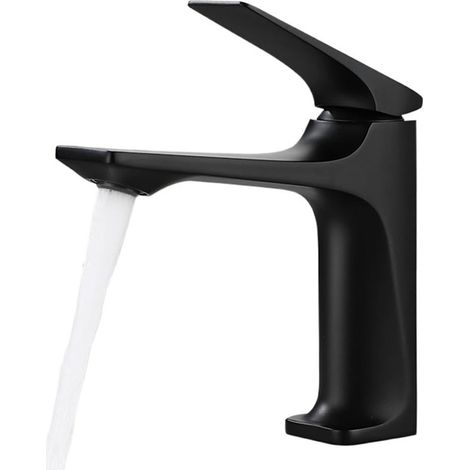 Robinet Moderne Lavabo Salle de Bain Eau Froide/Chaude Lavabo Évier Robinet Évier Mono Levier Plan de Travail Anti-éclaboussures(Noir) (1/5)