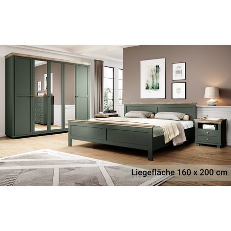 Schlafzimmer Set im Landhausstil EPSOM-83 Doppelbett Liegefläche 160 x 200 cm, in grün mit Lefkas Eiche Nb. (1/5)