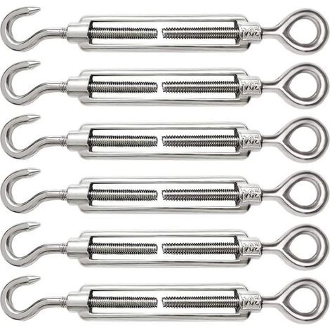 6 Pieces M6 Cable Turnbuckle Adjustable Stainless Steel 304 Cable Turnbuckle Hook and Eye for Wire Tensioner Steel Cable Rope Hook Turnbuckle Accessories (1/5)