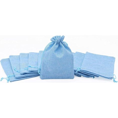 Pochettes Sachets en Lin Chanvre, Sac Toile de Jute avec Cordon de Serrage, Pochette Lin Réutilisable pour Mariages Bijoux la Fête Bricolage 10pcs 15x20cm (Bleu) (1/5)