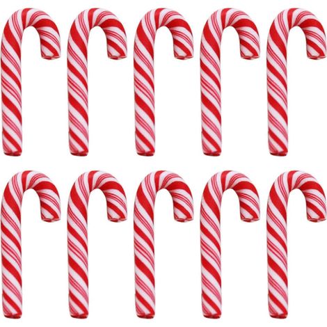 10 Stück rote Weihnachtsstangen aus weicher Keramik, Zuckerstangen-Dekoration für Neujahr