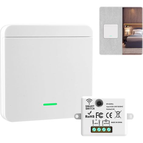 1 Kit Interrupteur Sans Fil, Récepteur 10A 230V, Commande Radio 433MHz, Pour Lampe 1500W, Intérieur Extérieur (1/5)