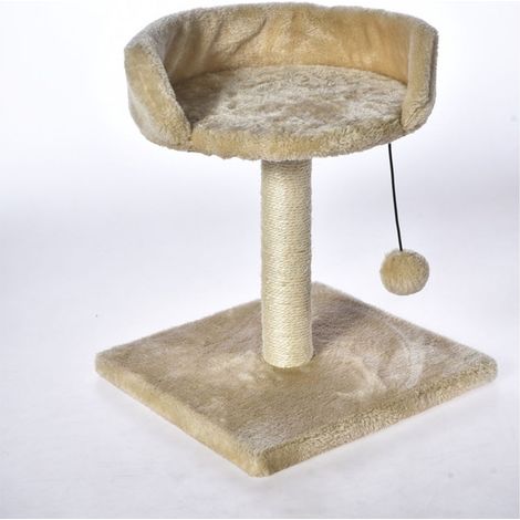 Katzenkratzbaum mit Bett in Beige, Maße 34x34x43cm, zum Klettern, Kratzen und Spielen, mit Körbchen zum Schlafen, Liegeplatz fürs Haustier, für Innen