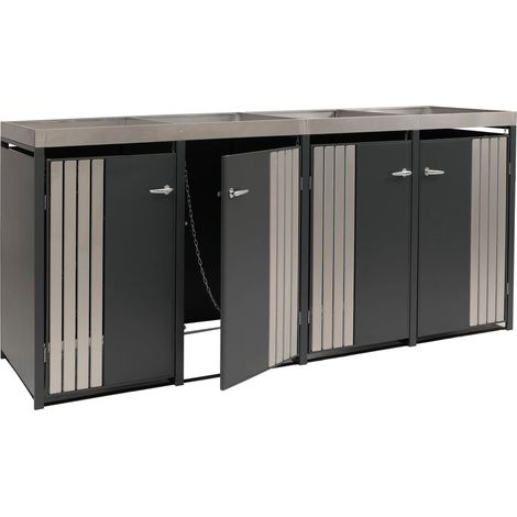 Cache poubelles quadruple avec jardinière intégrée 125x260x84 cm acier galvanisé inox anthracite 040009312 (1/5)