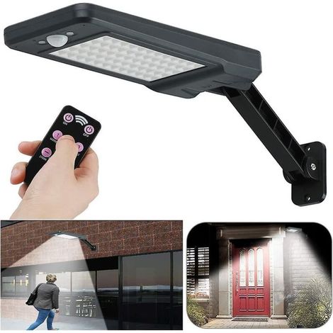 Lámpara solar exterior de 60 LED y 6 W con protección IP65 – Soporte ajustable con control remoto – 3 modos de iluminación – Detección de movimiento de 180° (1/5)