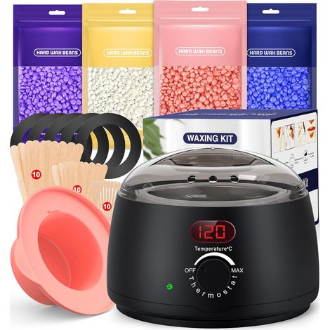 Chauffe Cire Epilation, Kit D'épilation à la cire Avec Affichage numérique Chauffe-cire, Silicone Bol, 400g Perles Dure Pour le visage/Bras/Jambe/Bikini, Tous Les Types de Cheveux (1/5)