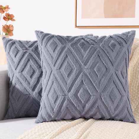 Graue Kissenbezüge – weiches Karomuster, Boho-Stil – geeignet für Wohnzimmer, Schlafzimmer usw. – 2er-Set, 45 × 45 cm (1/5)