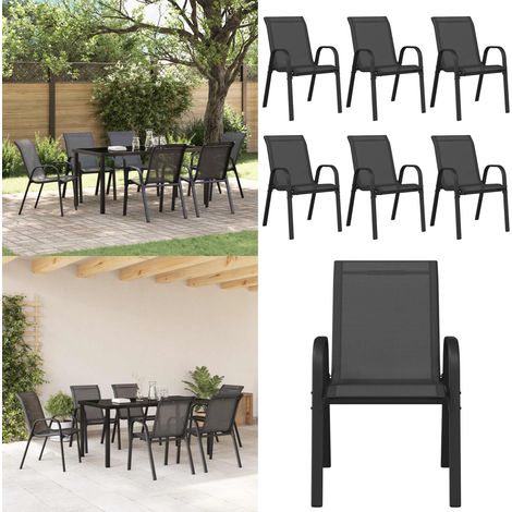 Stapelbare Gartenstühle 6 Stk. Schwarz Textilene - stapelbarer Gartenstuhl - stapelbare Stühle - Home & Living (1/5)