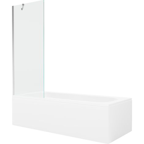 Mexen Vega vasca rettangolare 180 x 80 cm con pannellatura e paravento a 1 anta 70 cm, trasparente, cromato (1/5)