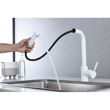 IMEX Grifo monomando extraíble de cocina Malta blanco opaco acero y latón para lavabo Imex-GCE006-BL (1/2)