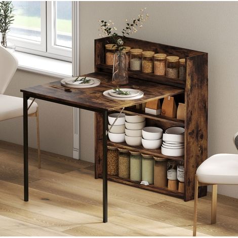 Tavolo da pranzo pieghevole con ripiano, 90 x 80 x 93 cm, stile industriale, marrone rustico HAVRYA (1/5)
