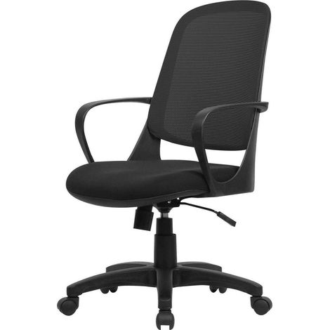 Dmora - Bürostuhl Dbink, Mesh-Arbeitsstuhl mit Armlehnen, Ergonomischer Bürositz, 61x60h99/108 cm, Schwarz (1/4)