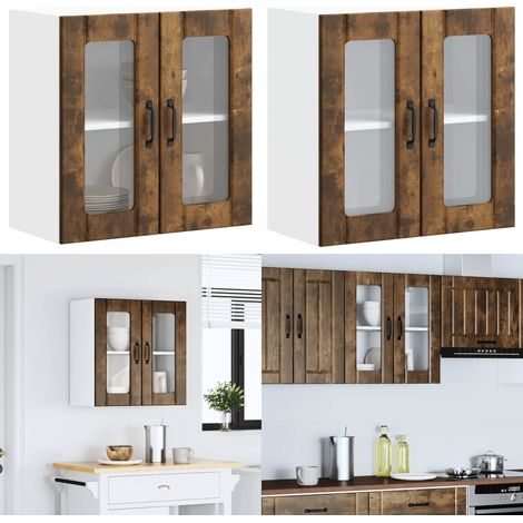 vidaXL Küchen-Hängeschrank mit Glastür Räuchereiche Holzwerkstoff (1/5)