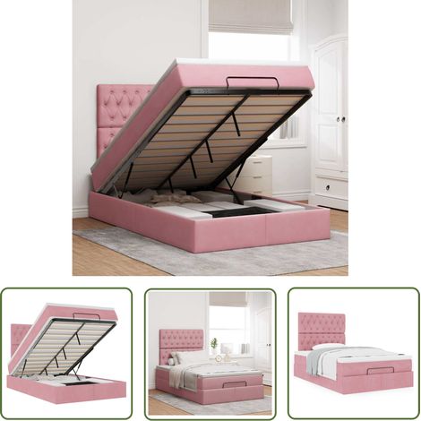 vidaXL Ottoman-Bett mit Matratzen Rosa 120x200 cm Samt (1/5)