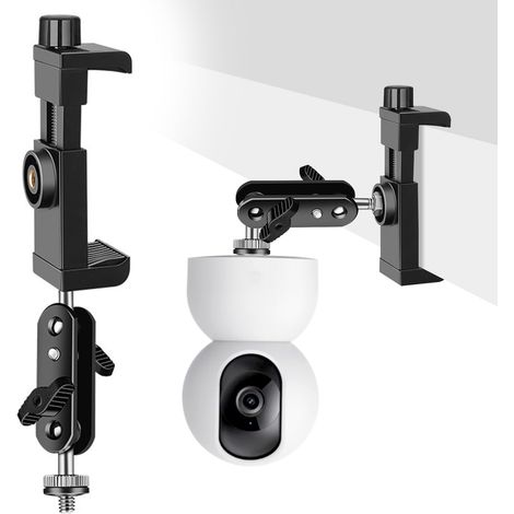 Support Camera Exterieur, Support Moniteur Caméra Pince Clamp Rotatif 360 Degrés Caméra Surveillance Fixation Clip avec Filetage 1/4" Adaptateur, Flexible Moniteur Clip pour Intérieur Extérieur (1/5)