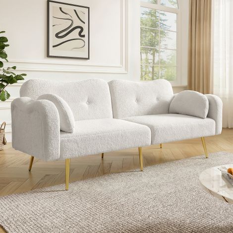 Sofá cama de 2 plazas blanco con respaldo regulable de 3 posiciones y 6 patas de metal dorado (1/5)