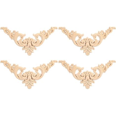 4PCS Applique en Bois sculpté de Style européen Vintage Non Peints pour la Décoration de l'Armoire Meubles Fenêtre Miroir Ornement à la Main de Porte à la Maison (12 12) (1/5)