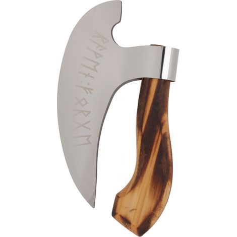 Hachette à pizza en acier inoxydable, fabriquée à la main, de style viking, avec manche en bois. (1/5)