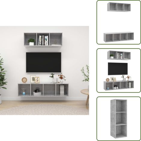 The Living Store 2-tlg. TV-Schrank-Set Betongrau Holzwerkstoff - Wandhalterung