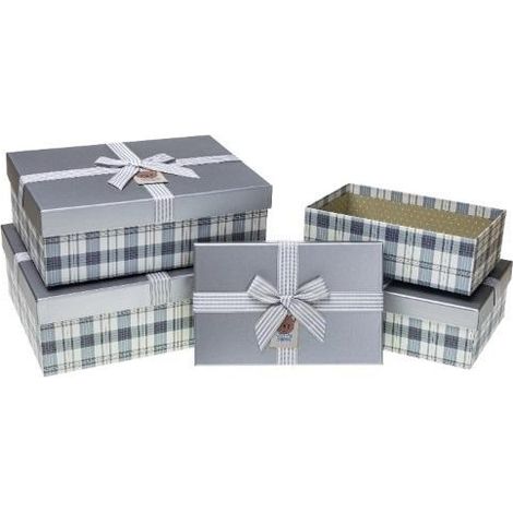 Geschenkbox mit Schleife, 4-teiliges kariertes Rosetten-Set