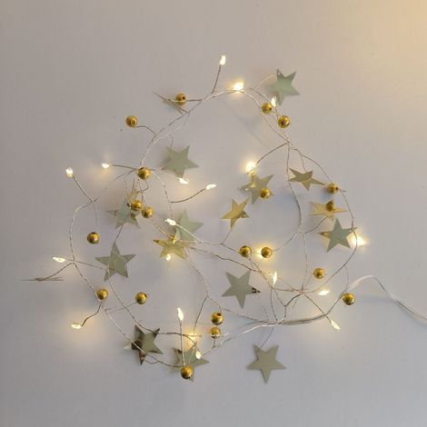 Guirnalda Led a Pilas 0,3W 3100K 1,5m de Estrellas Doradas