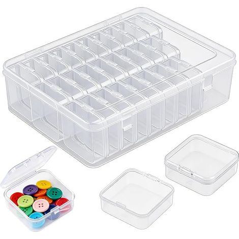 scatole portaoggetti trasparenti in plastica (5,5 x 5,5 x 2 cm) con coperchio, scatola contenitore per orecchini, anelli e piccoli gioielli (1/5)