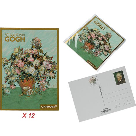 Lot de 12 cartes postales représentant des roses dans un vase, par Van Gogh (12 cartes postales). (1/4)
